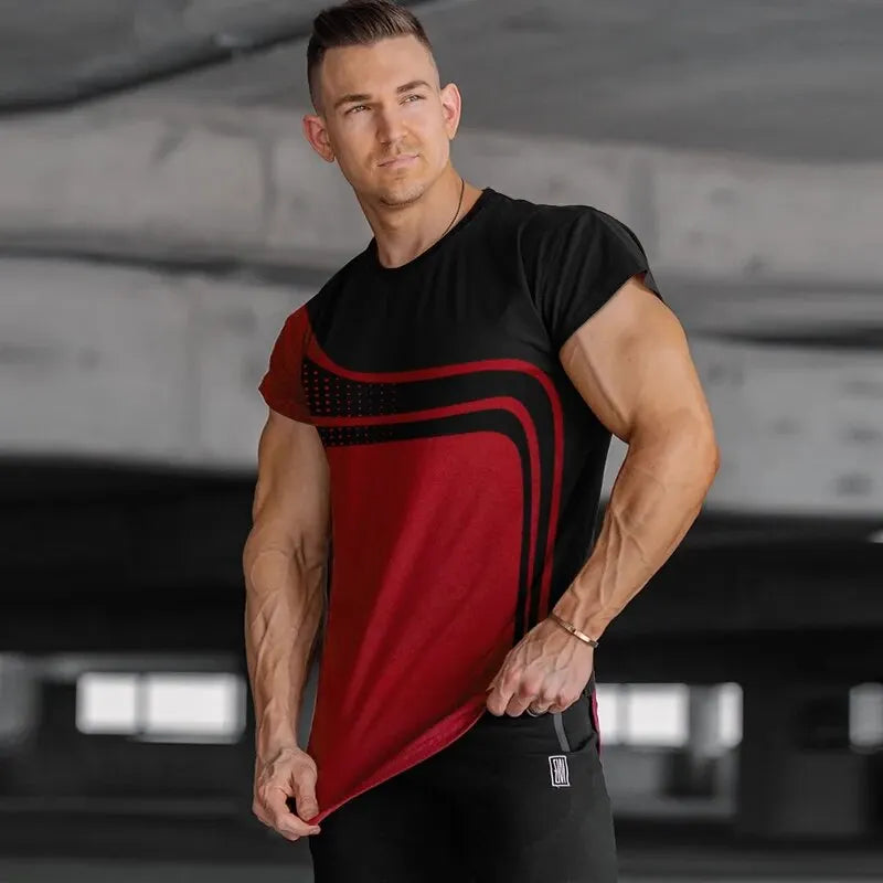 2025 New Men'S T-Shirt Geometric Stripes Novelty round Neck Summer Casual Retro Short-Sleeved Daily Streetwear