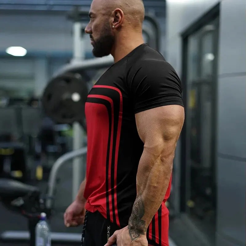 2025 New Men'S T-Shirt Geometric Stripes Novelty round Neck Summer Casual Retro Short-Sleeved Daily Streetwear